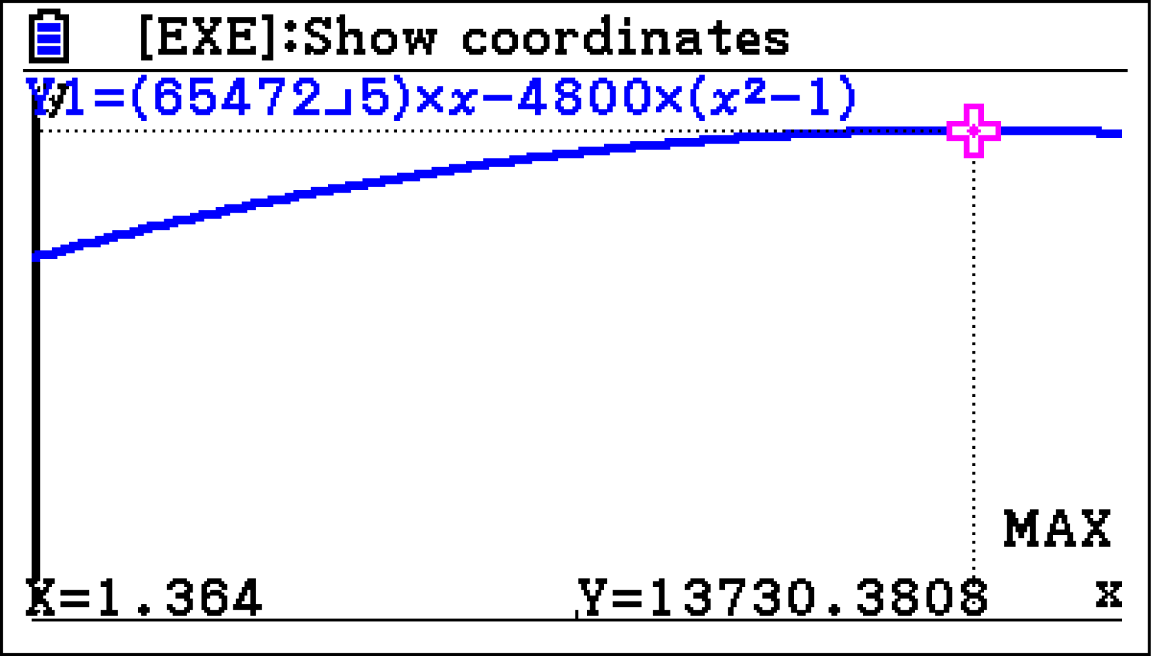 Grafik eines mathematischen Funktionsgraphen mit Koordinaten und einer gekennzeichneten Stelle.