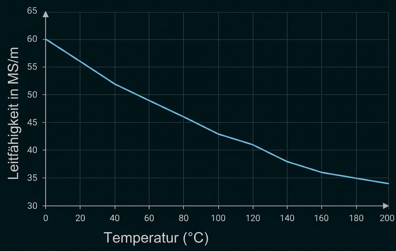Diagramm: Leitfähigkeit von MS/m in Abhängigkeit von der Temperatur in °C.