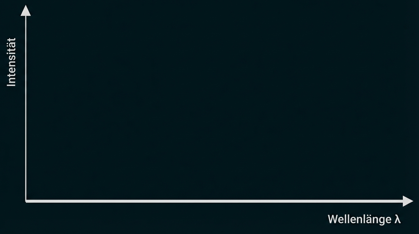 Leeres Koordinatensystem mit y-Achse "Intensität" und x-Achse "Wellenlänge λ".