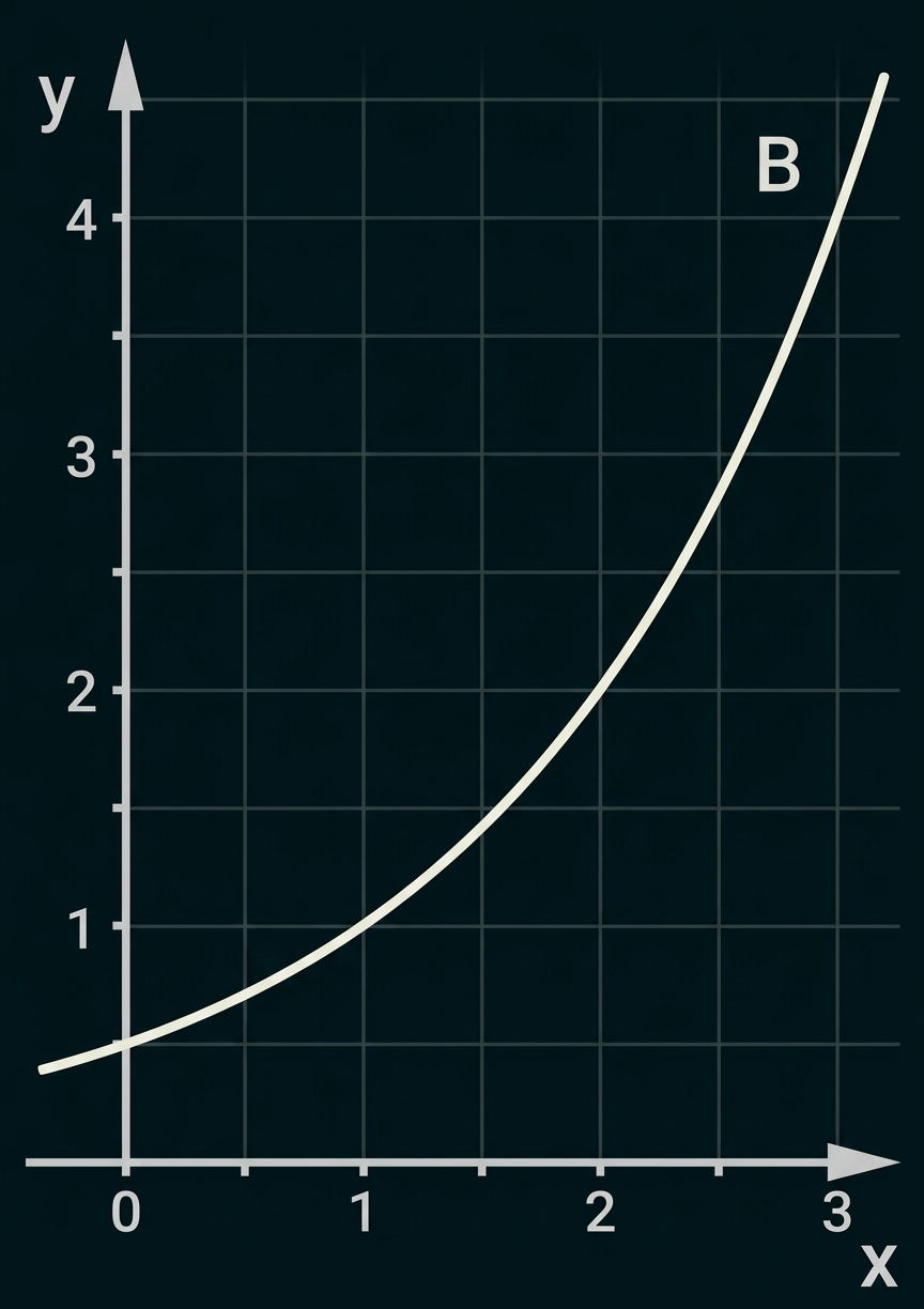 Exponentiell steigende Kurve B in einem Koordinatensystem.