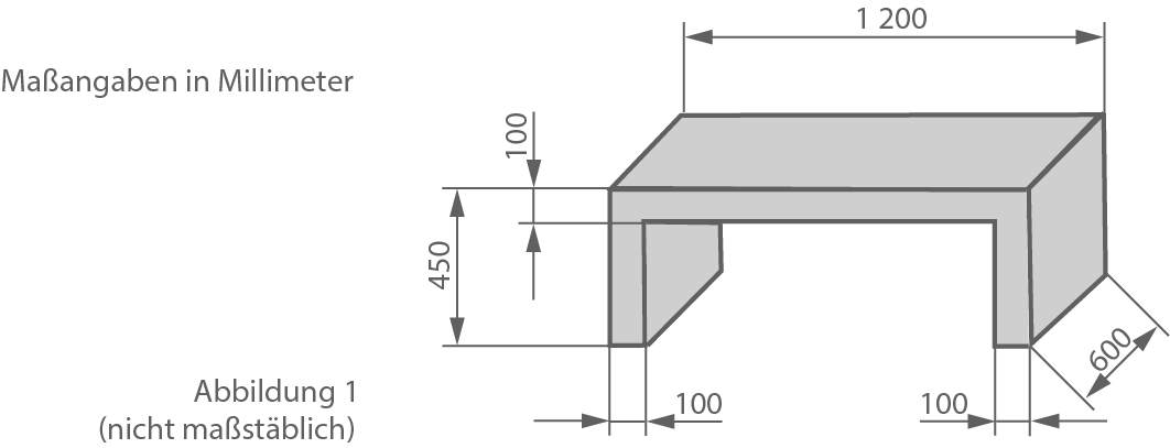 Schematische Zeichnung eines Tisches/Bankes mit Maßangaben in Millimetern