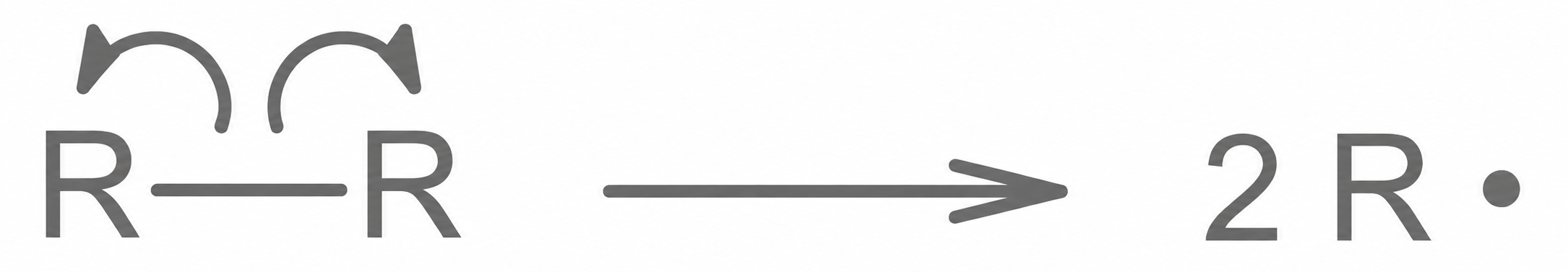 Chemische Reaktionsgleichung mit zwei R-Formeln und Pfeil zu 2R.