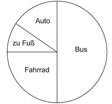Kreisdiagramm mit den Kategorien Auto, zu Fuß, Fahrrad und Bus