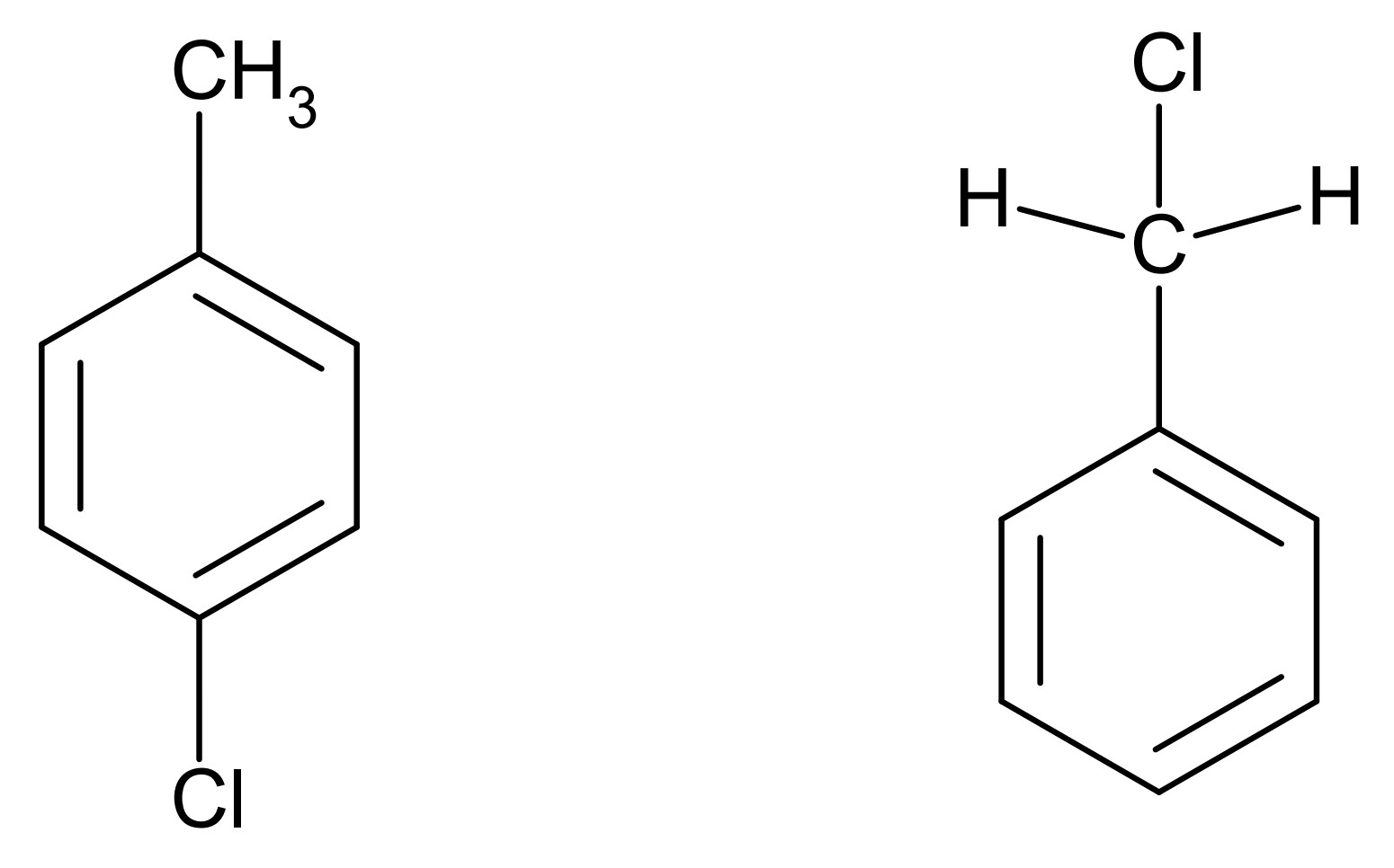 Strukturformel 4-Chlortoluol und Benzylchlorid