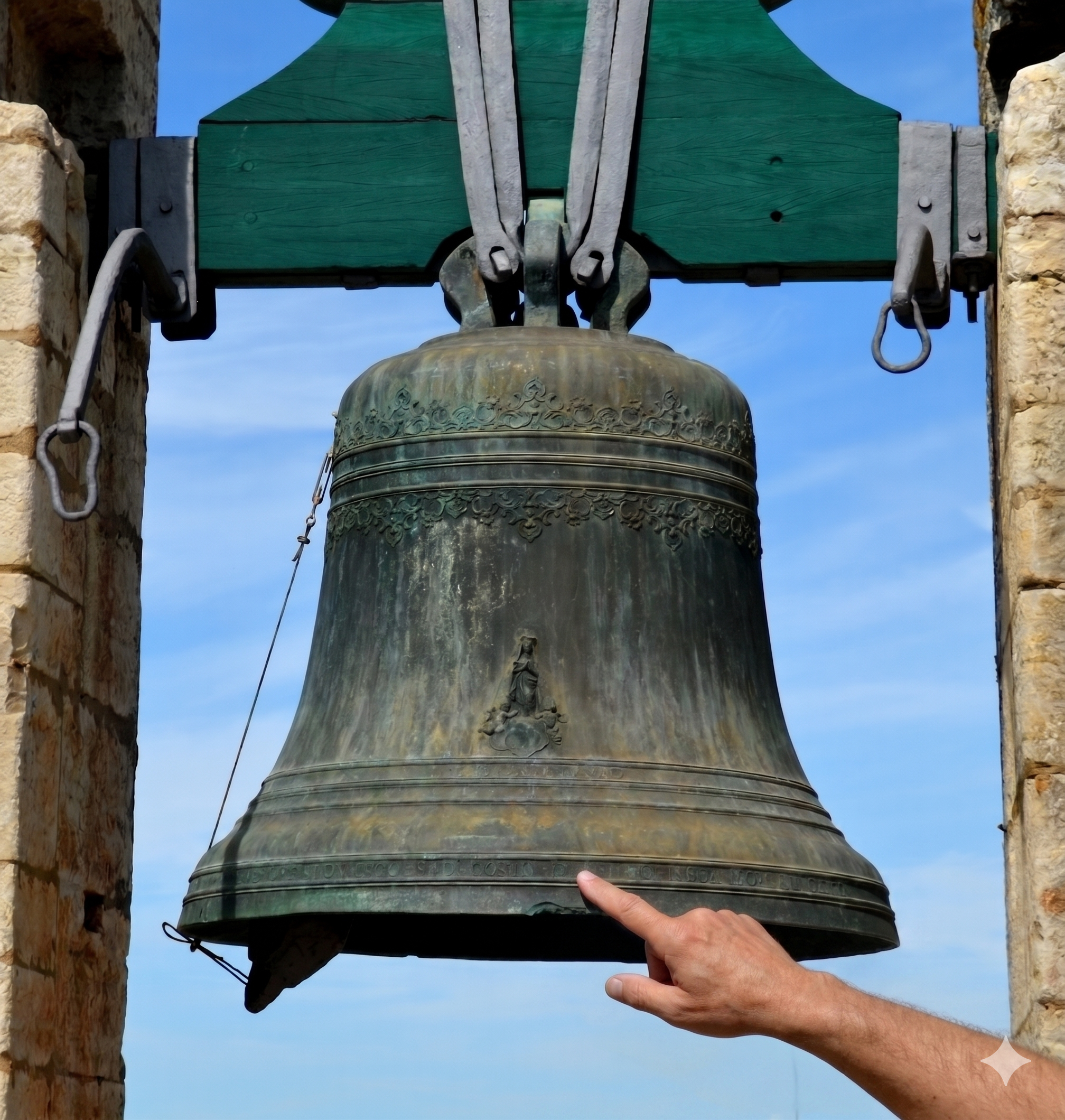 Glocke mit Fingerzeig auf einen Teil des unteren Randes