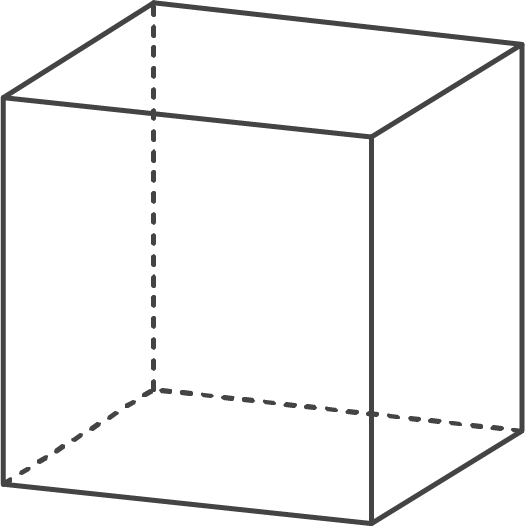 Ein transparenter, leerer Würfel mit gestrichelten Linien auf den Kanten.