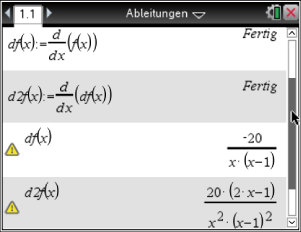 Mathematische Darstellung von Ableitungen mit Formeln und Ergebnissen.