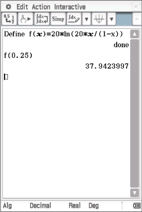 Mathematische Software zeigt die Definition einer Funktion und deren Berechnung für f(0.25).