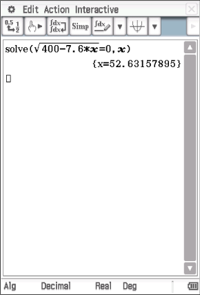 Mathematik-Software zeigt eine Gleichungslösung mit einer Zahl und verschiedenen Funktionen.