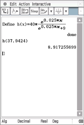 Mathematische Software zeigt eine Funktion und deren Berechnung für einen bestimmten Wert.