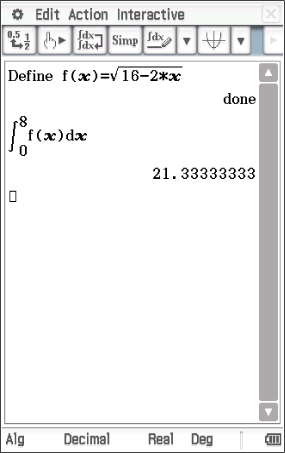 Mathematische Berechnung mit einer Funktion und Integral, Ergebnis 21.33333333.