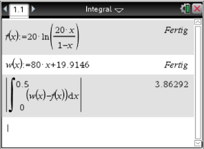 Mathematische Berechnungen mit Integralen und Funktionen in einer Software-Anwendung.