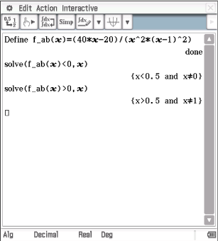 Mathematische Software-Oberfläche zeigt eine Funktion und ihre Lösungen.