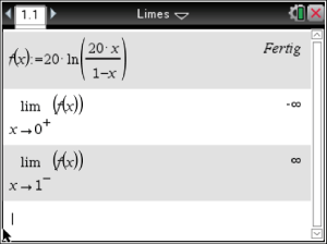 Mathematische Darstellung von Grenzwerten und einer Funktion in einem digitalen Tool.