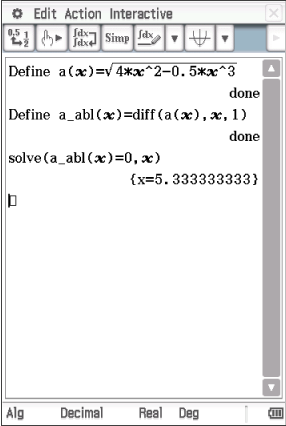 Bildschirmaufnahme einer mathematischen Software mit Gleichungen und Funktionen.