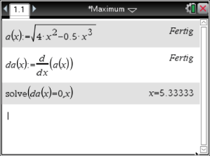 Mathematische Gleichungen zur Berechnung eines Maximums, dargestellt in einer Softwareoberfläche.
