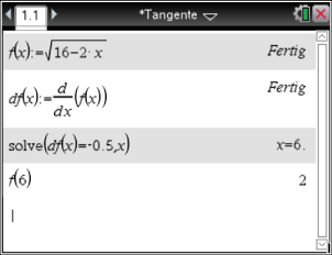 Mathematische Darstellung mit Funktionen, Ableitungen und Lösungen in einer Software-Oberfläche.