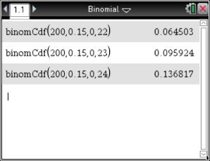 Tabelle mit Berechnungen zur Binomialverteilung und entsprechenden Wahrscheinlichkeiten.