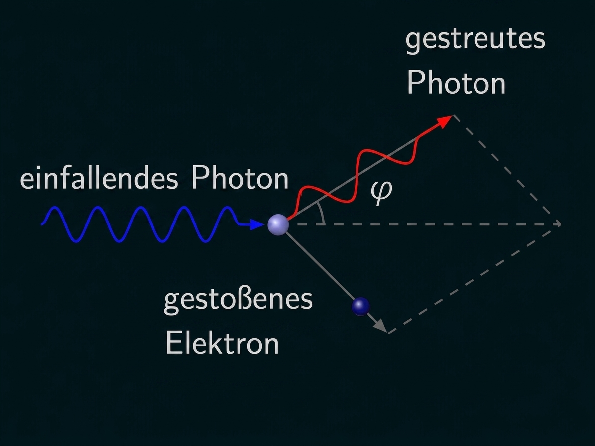 Diagramm zur Streuung eines Photons an einem Elektron mit Winkel φ