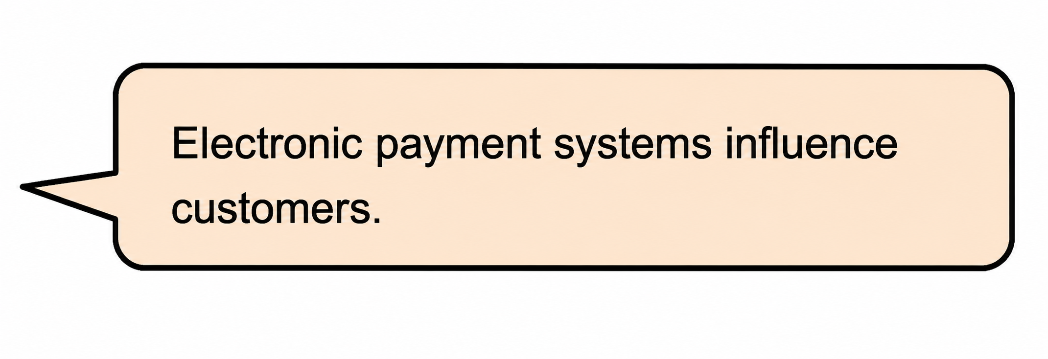 Sprechblase mit englischem Text: 'Electronic payment systems influence customers.'