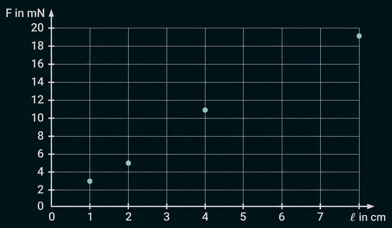 Punktdiagramm mit Kräften in mN und Längen in cm.