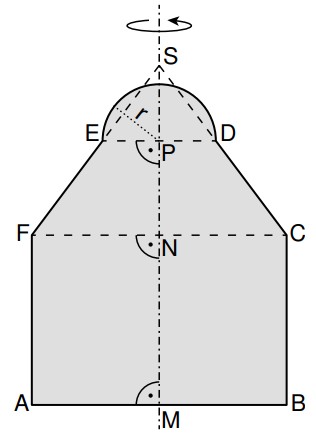 Geometrische Skizze eines Hausgrundrisses mit markierten Punkten und Kreisbögen.