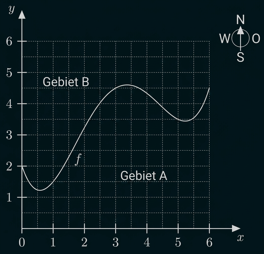 Diagramm mit zwei Kurven f und g sowie beschrifteten Achsen x und y.