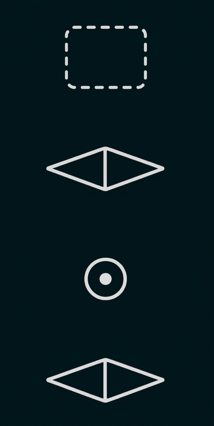 Grafische Symbole mit gestricheltem Quadrat, Rauten und Kreis