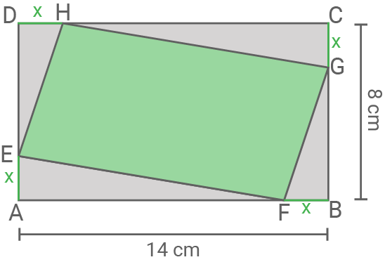 Diagramm eines Rechtecks mit einem schrägen Quadrat und Maßen von 14 cm und 8 cm.