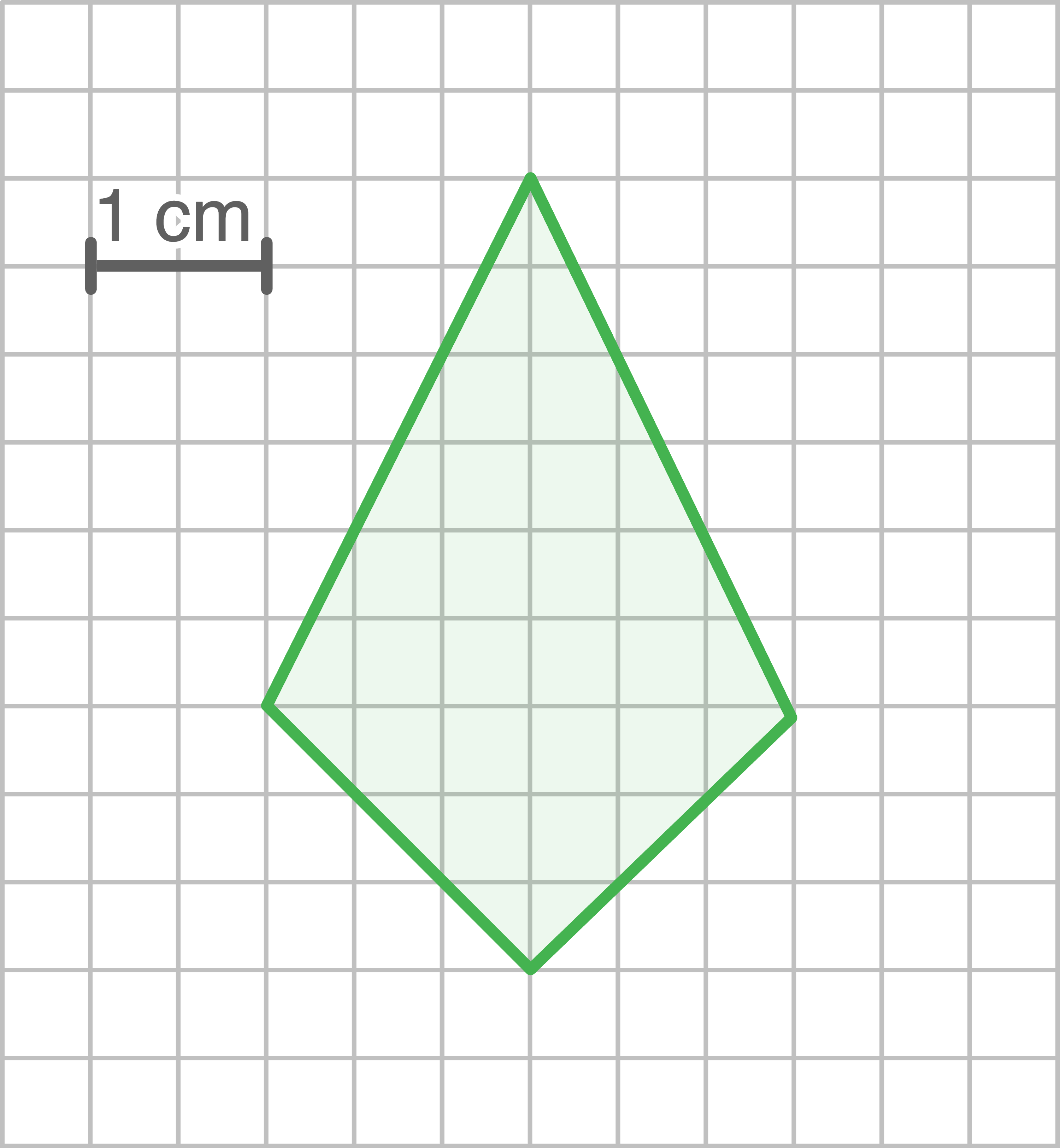 Graphik eines Rauten mit Maßstab von 1 cm auf kariertem Hintergrund.
