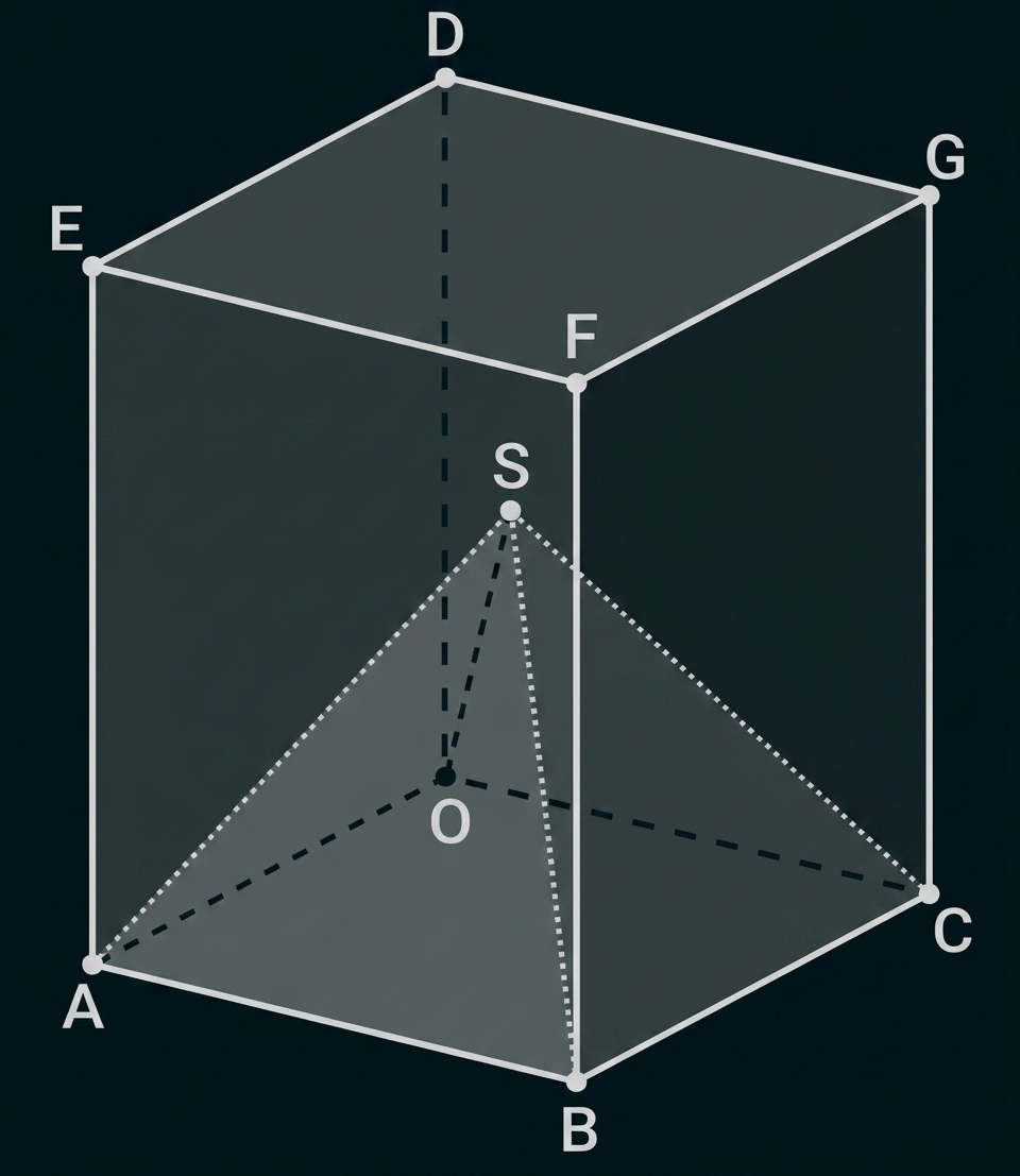 Geometrische Zeichnung eines Würfels mit markierten Punkten und eingezeichnetem Körper im Inneren