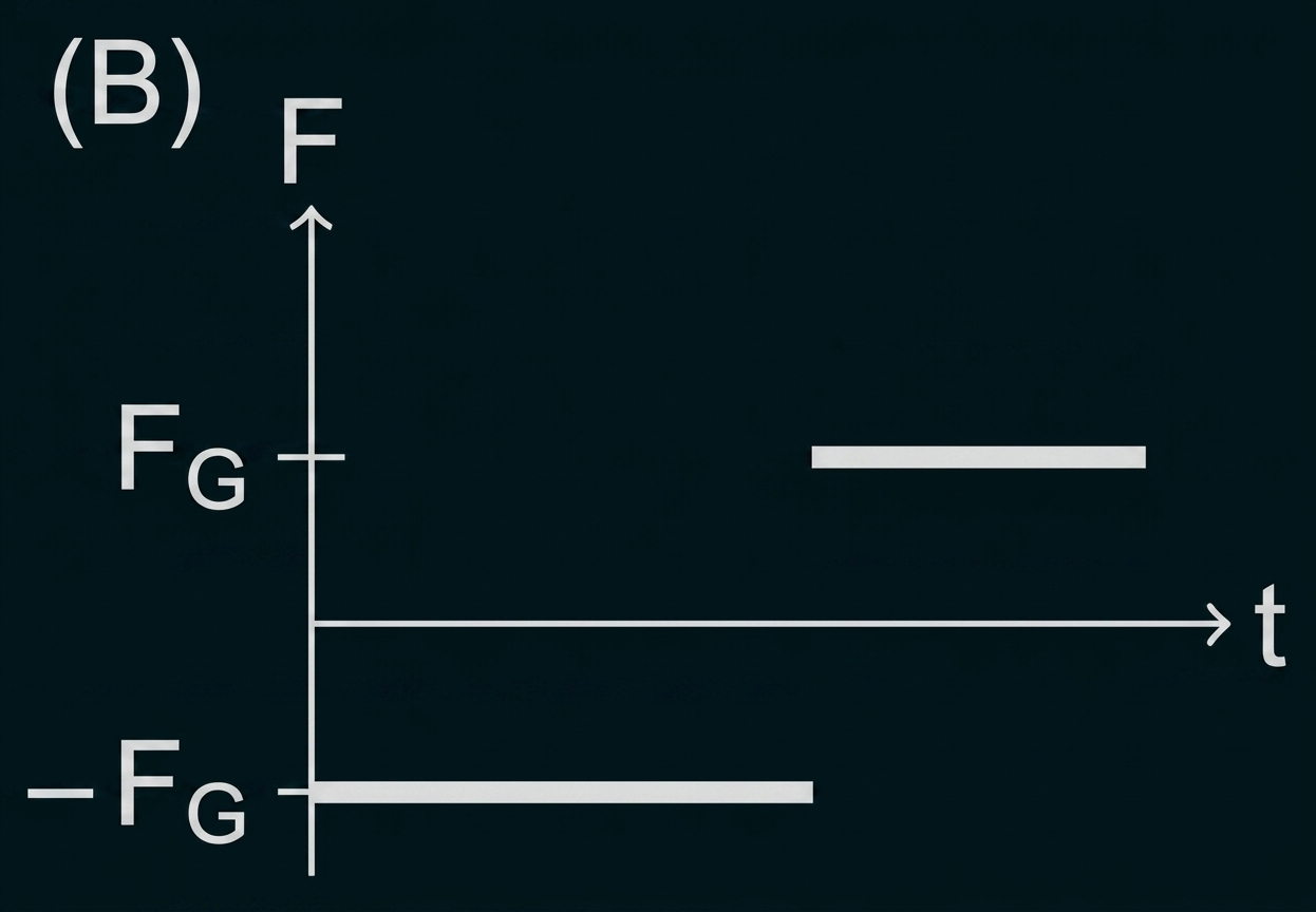 Kraft-Zeit-Diagramm: horizontale Balken bei -F_G (unten) und bei +F_G (oben), Zeitachse t