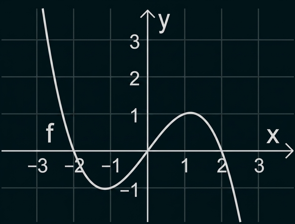 Kurvengraph einer Funktion im kartesischen Koordinatensystem mit Gitternetz, Achsen x und y und Zahlenmarkierungen von -3 bis 3.