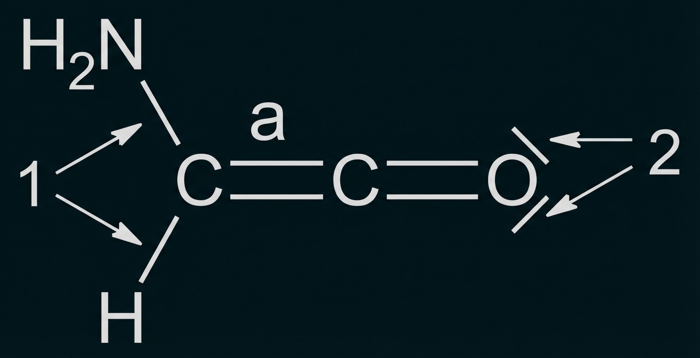Strukturformel Aminoketen mit gekennzeichneten Elektronenpaaren und Bindungen