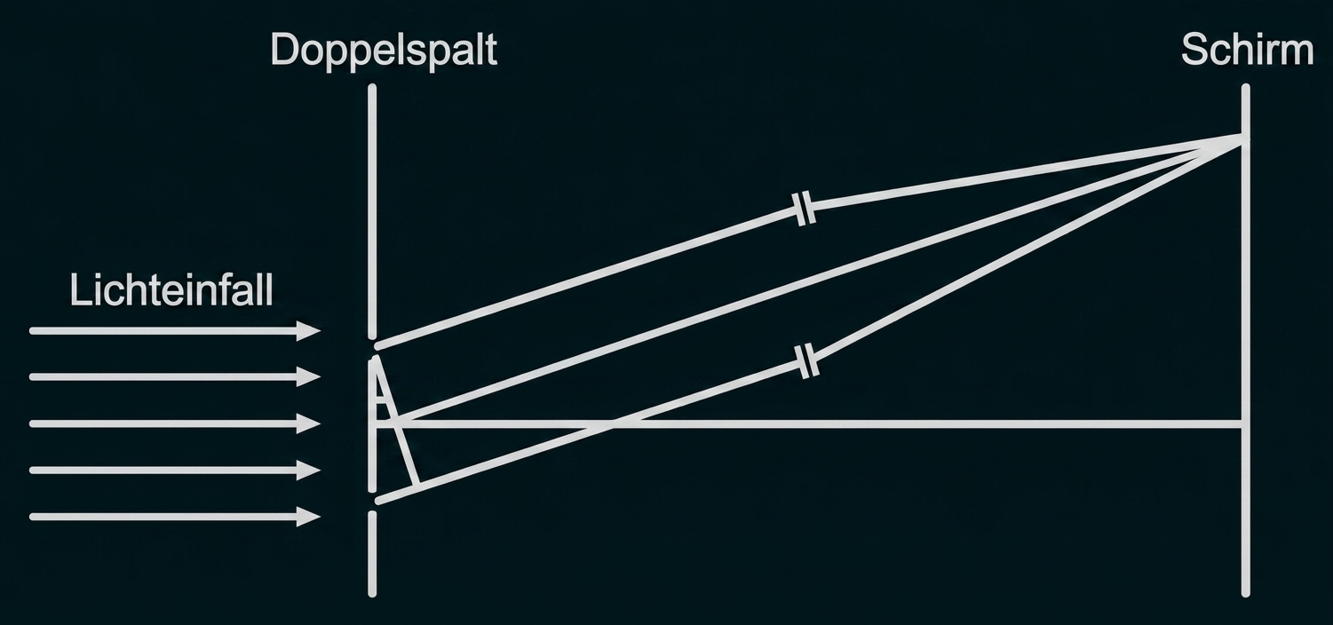 Schema zum Doppelspaltversuch mit Licht und Schirm