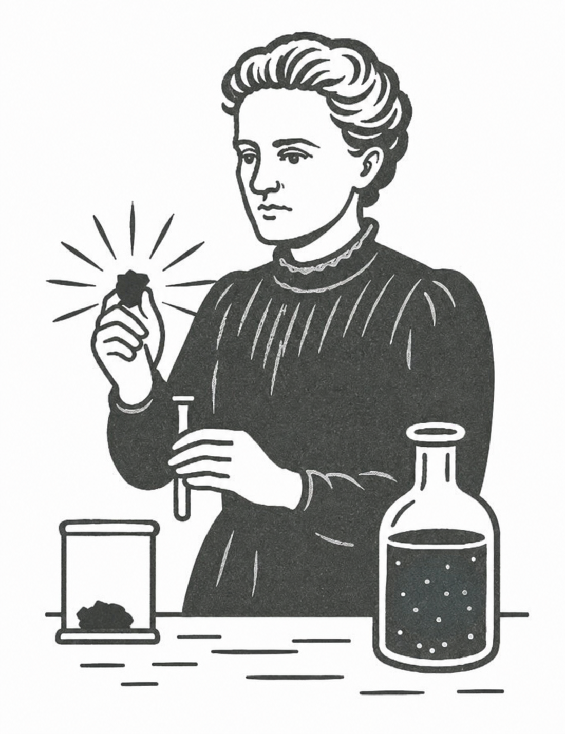 Frau im Labor mit Reagenzglas und Flasche