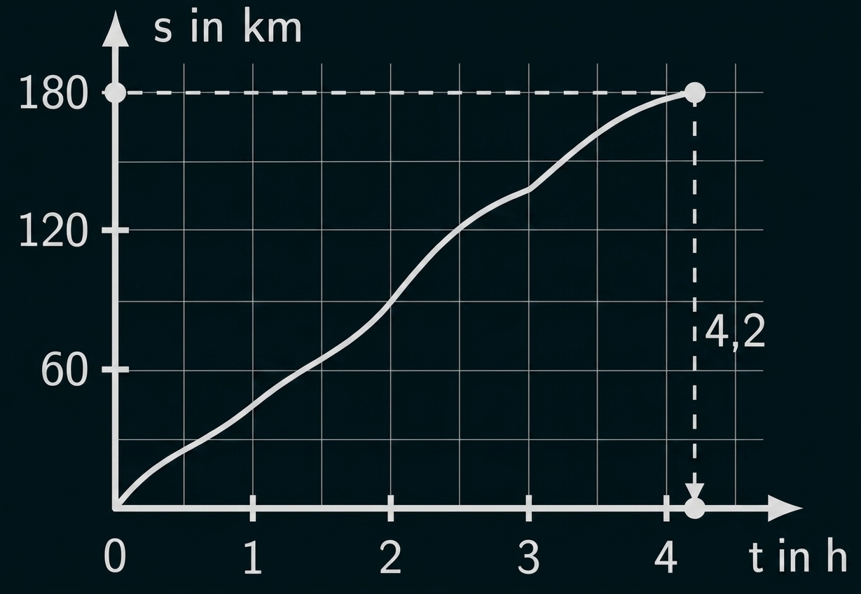Weg-Zeit-Diagramm mit ansteigender Kurve.