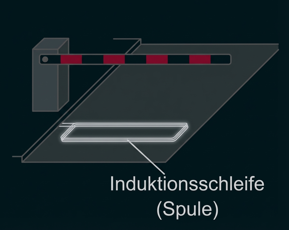 Auto-Schranke und Bodenmarkierung einer Induktionsschleife (Spule)
