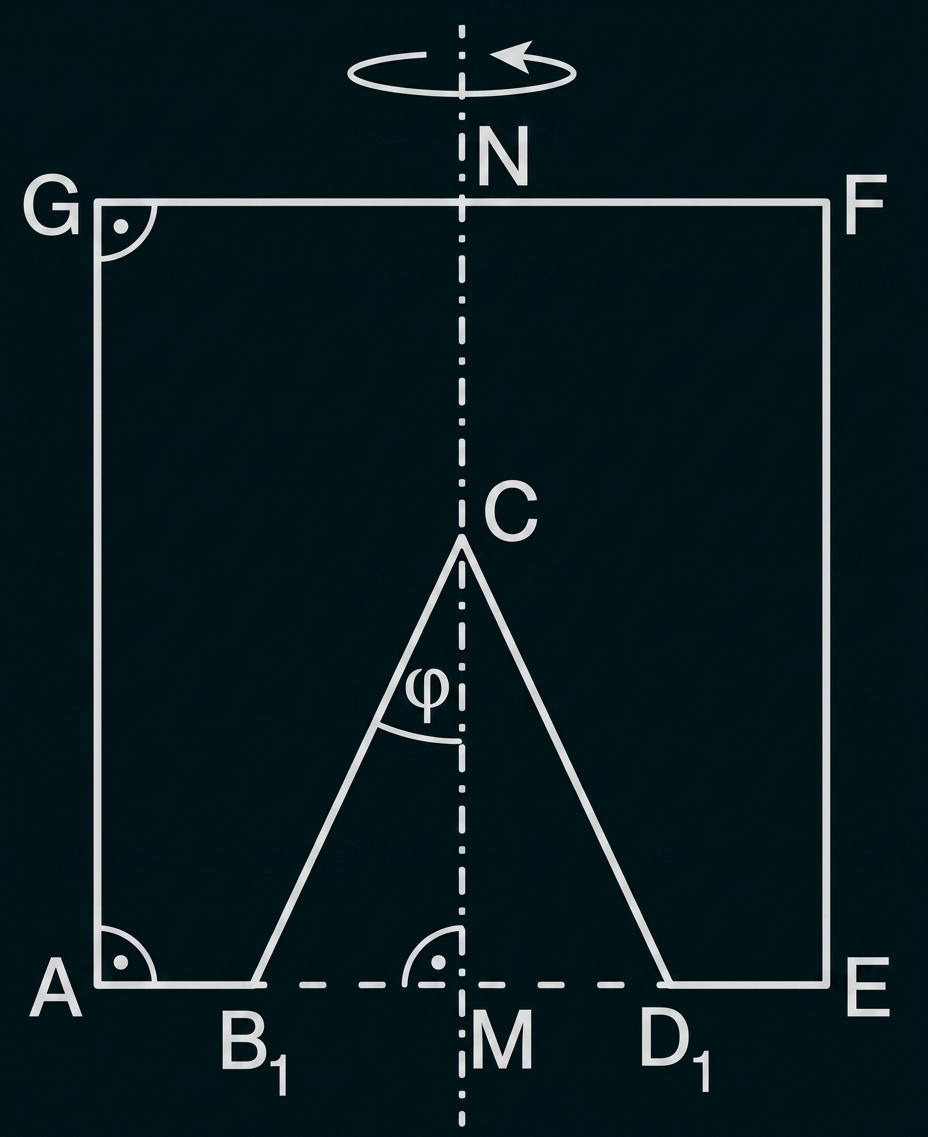 Geometrische Skizze mit Punkten und Winkeln in einem Rechteck