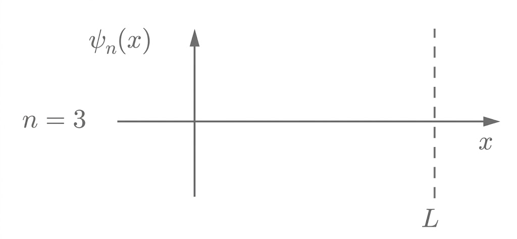 Koordinatensystem mit Beschriftung ψ_n(x), n=3, x-Achse und gestrichelter Linie bei x=L