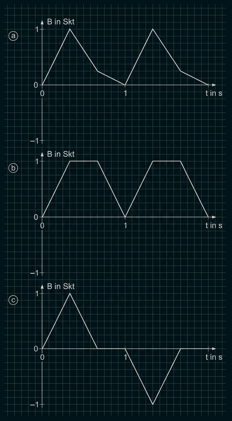 Drei Diagramme mit Verlauf von B in Skt über die Zeit t.