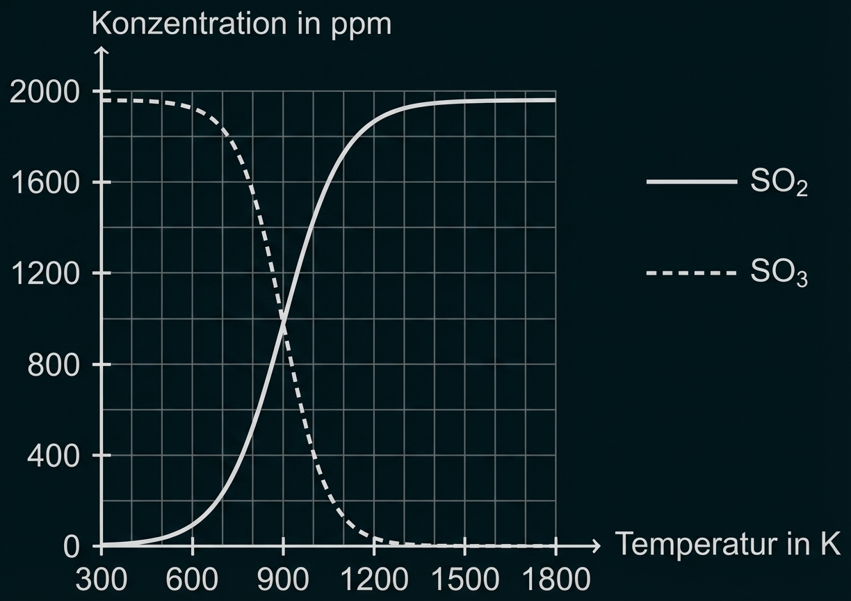 Temperaurabhängigkeit des Gleichgewichts zwischen Schwefeldioxid und Schwefeltrioxid