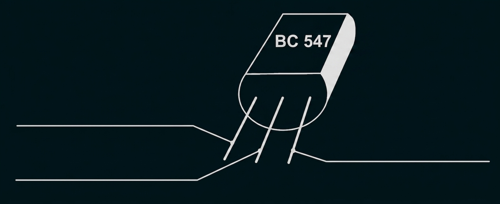 Transistor BC 547 mit Anschlussbelegung und Leitungen