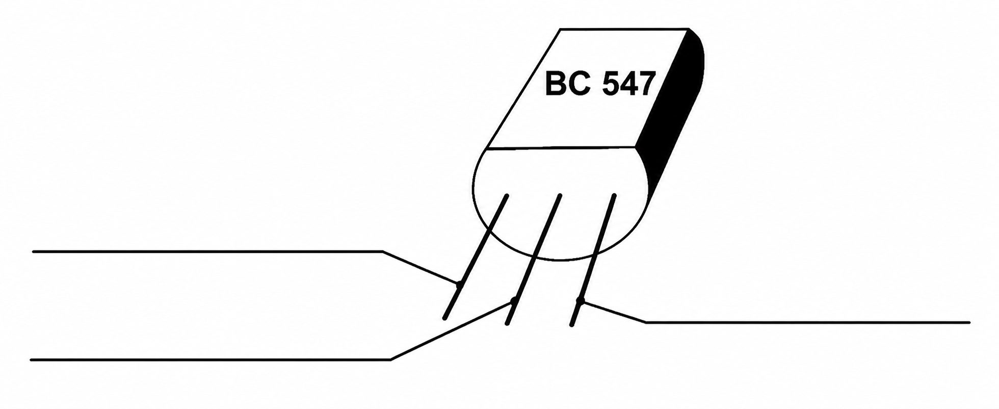 Transistor BC 547 mit Anschlussbelegung und Leitungen