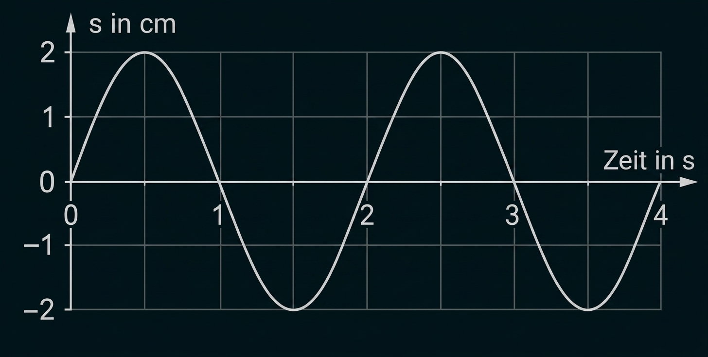 Graph einer Sinuskurve, y-Achse: s in cm (-2 bis 2), x-Achse: Zeit in s (0–4)
