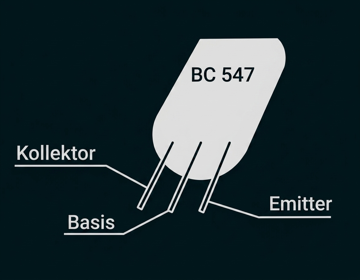 Schema eines BC547-Transistors mit Kollektor, Basis und Emitter