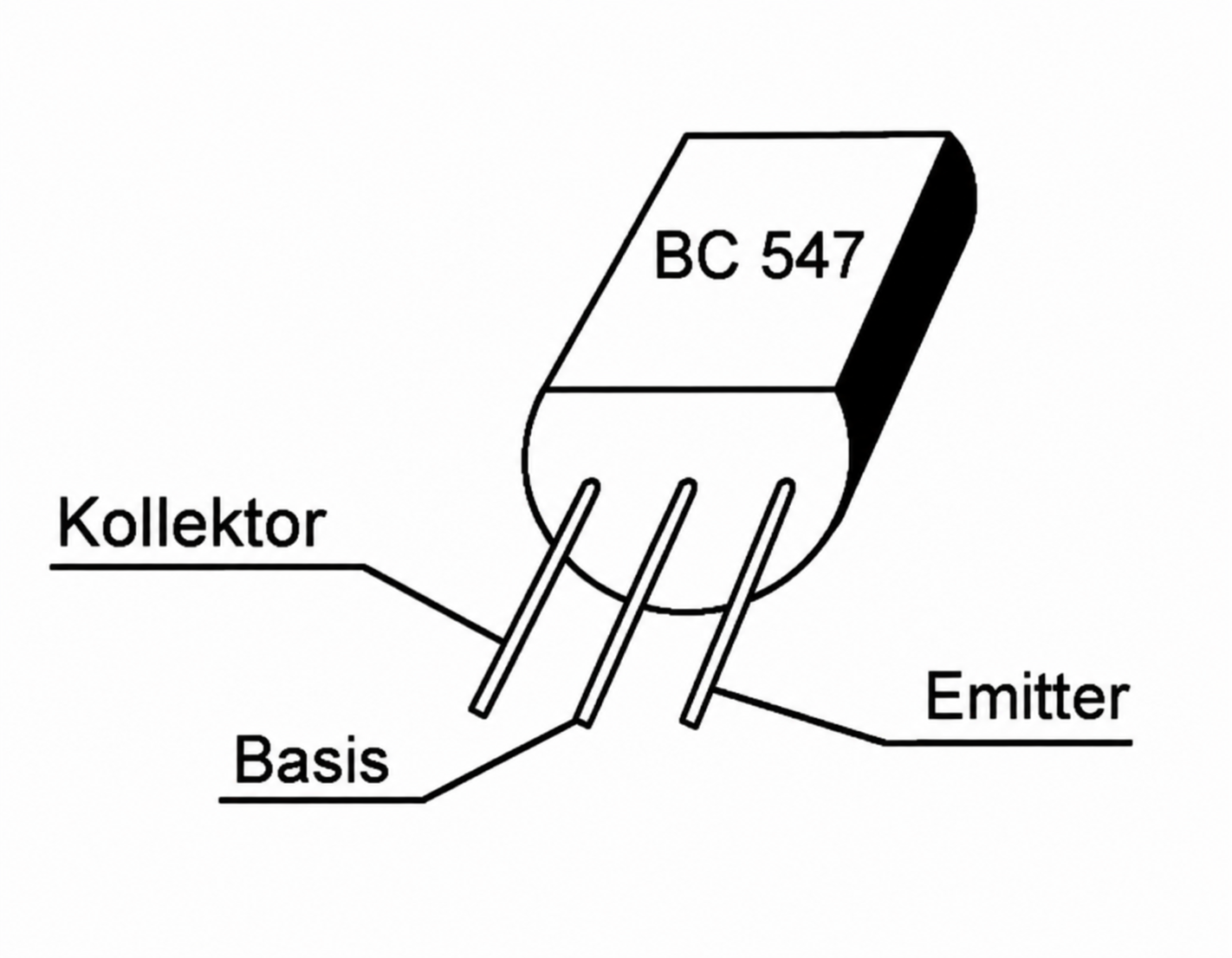 Schema eines BC547-Transistors mit Kollektor, Basis und Emitter