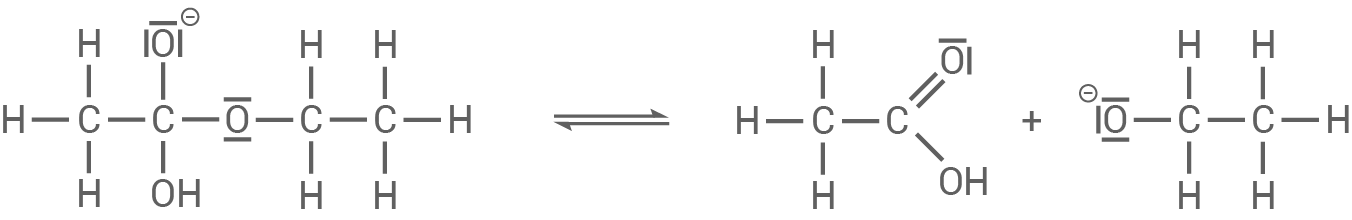 Chemische Strukturformel mit Reaktionsgleichung zwischen zwei Molekülen.