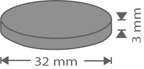 Flache graue Scheibe, Durchmesser 32 mm, Dicke 3 mm