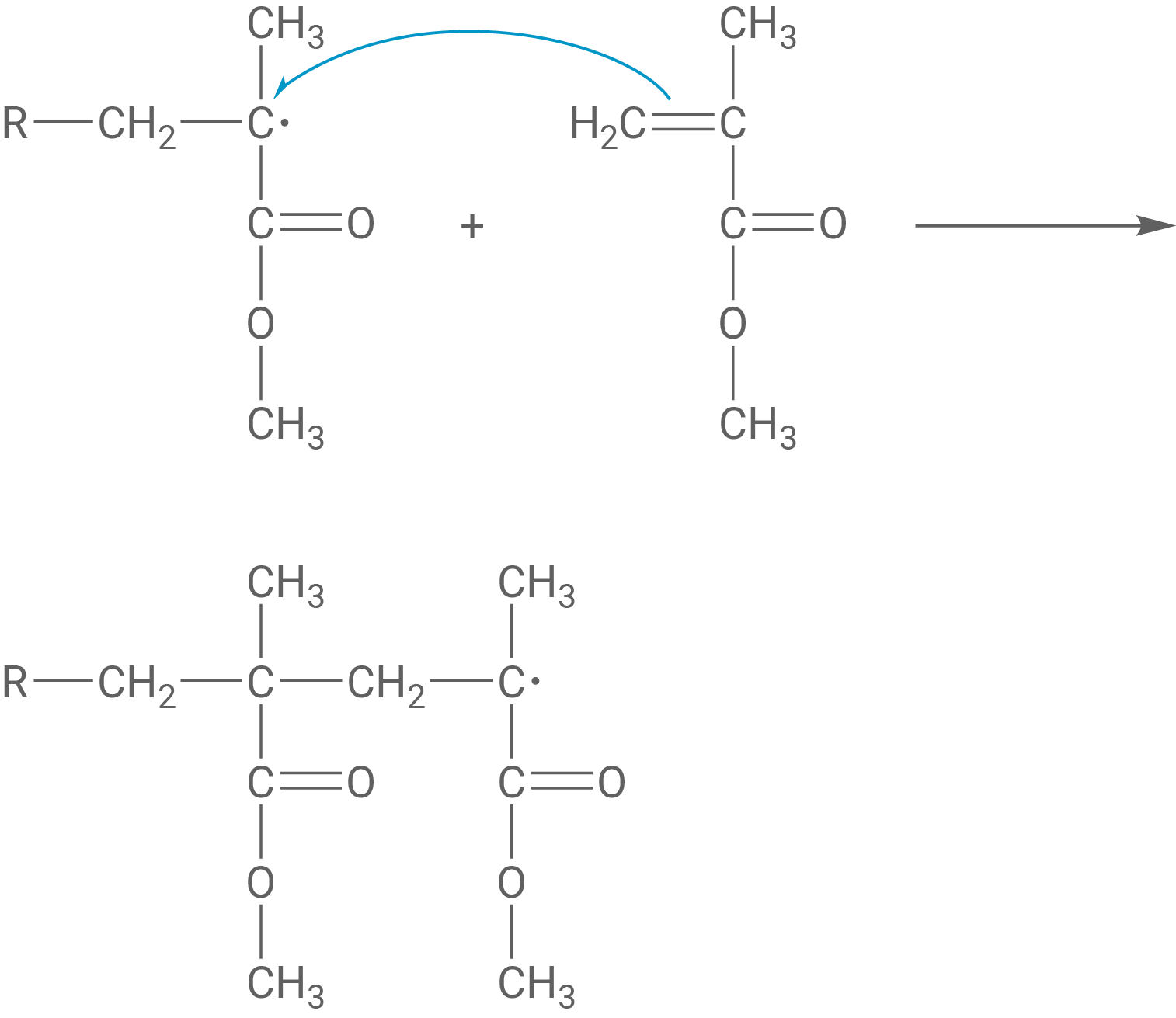 Radikalische Polymerisation PMMA Kettenwachstum MMA-Radikal und weiteres Monomer mobile